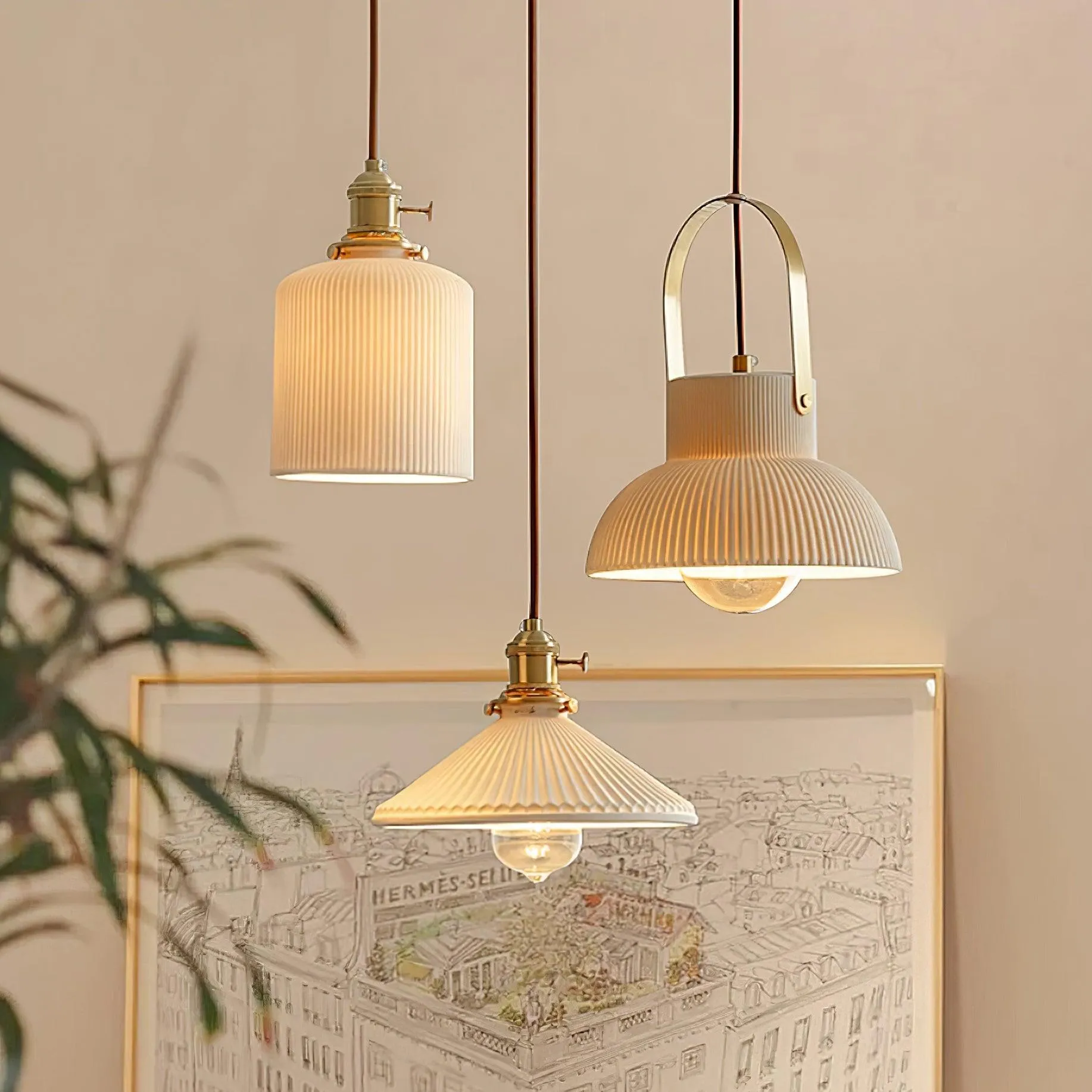 Ribbed Ceramic Pendant Lamp