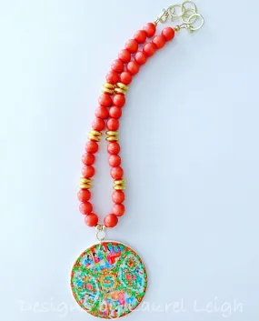 Rose Medallion Chinoiserie Necklace - Orange