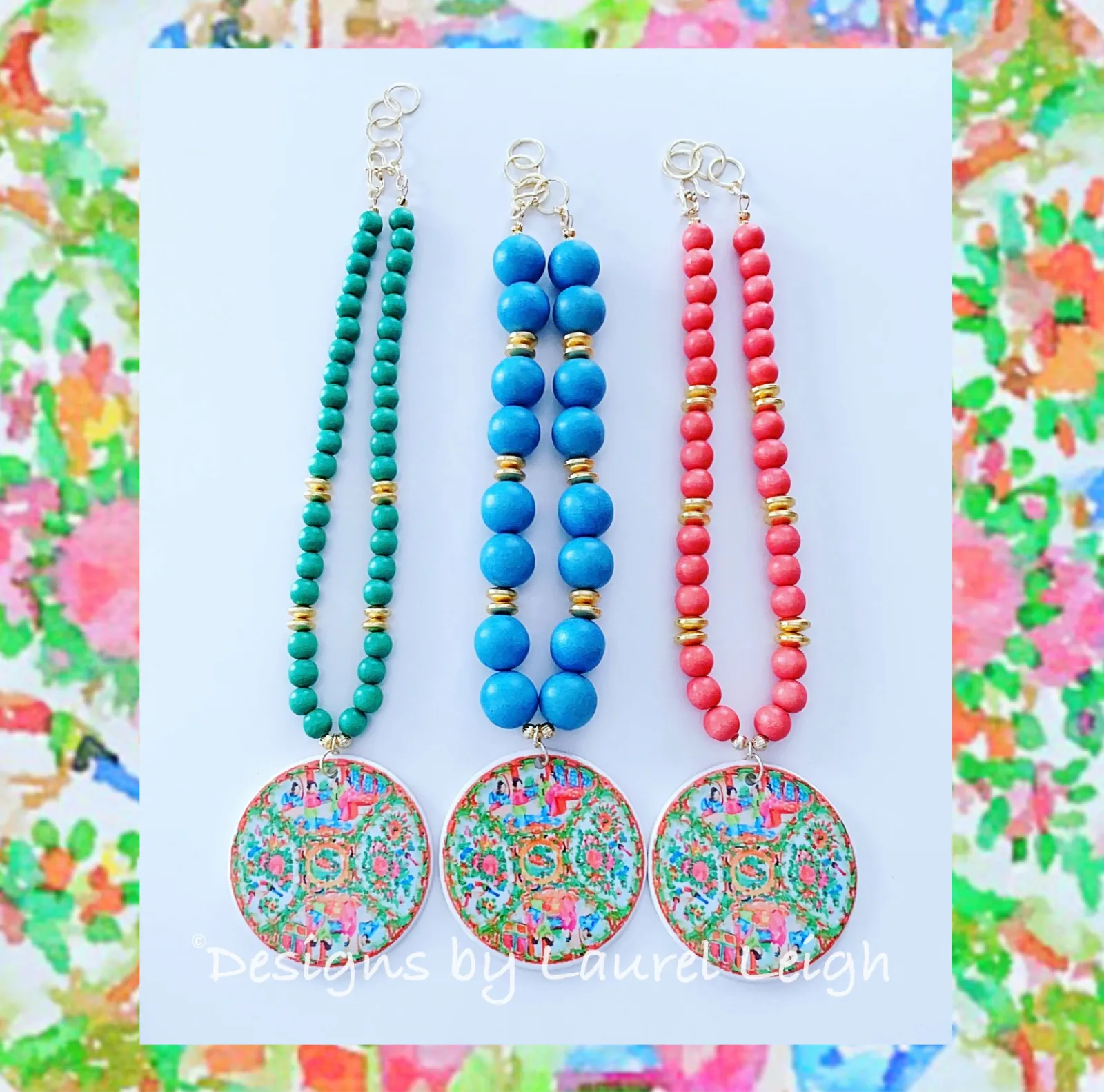 Rose Medallion Chinoiserie Necklace - Orange