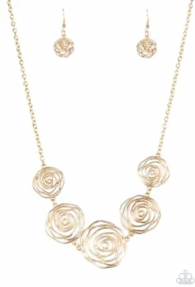 Rosy Rosette gold necklace - Paparazzi Accessories