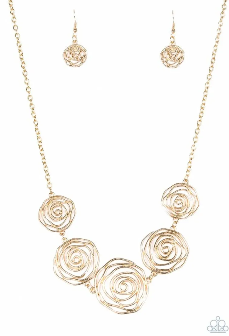Rosy Rosette gold necklace - Paparazzi Accessories