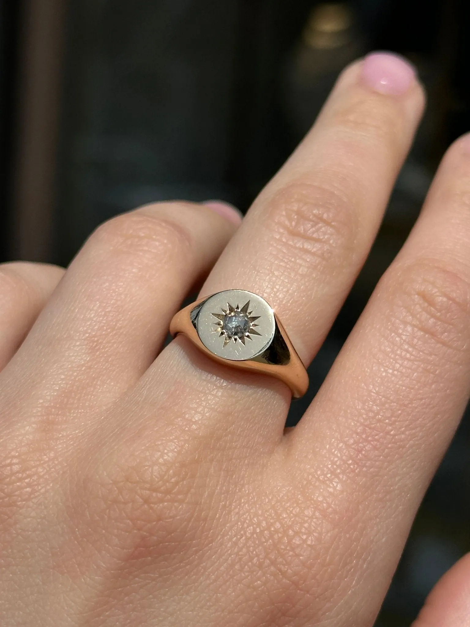 Salt & Pepper Diamond Starburst Signet