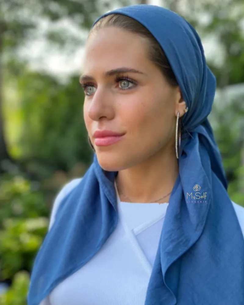 Scarf Bar Ocean Blue Premium Solid Square Scarf