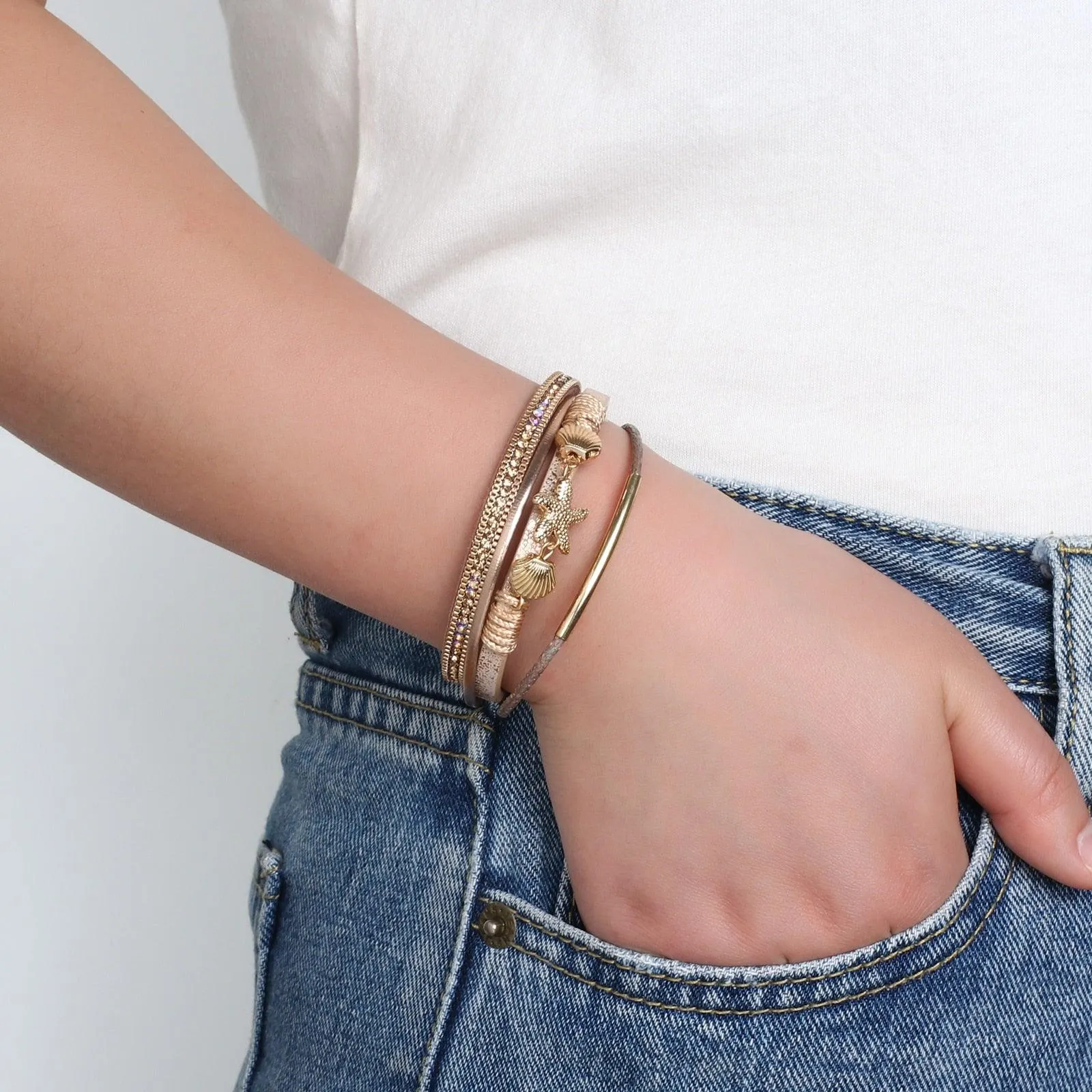 'Sea Life' Charm Cuff Bracelet - silver