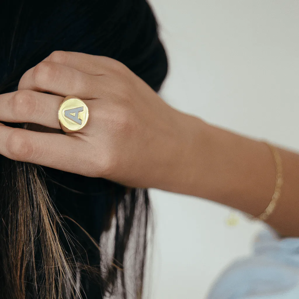 Signet Personalised Enamel Initial Ring