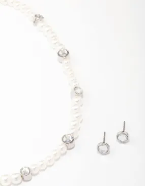 Silver Beaded Pearl Jewellery Set