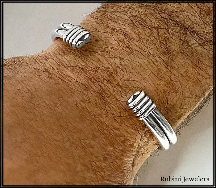 Silver Double Cuff with Wrapped Ends Bracelet