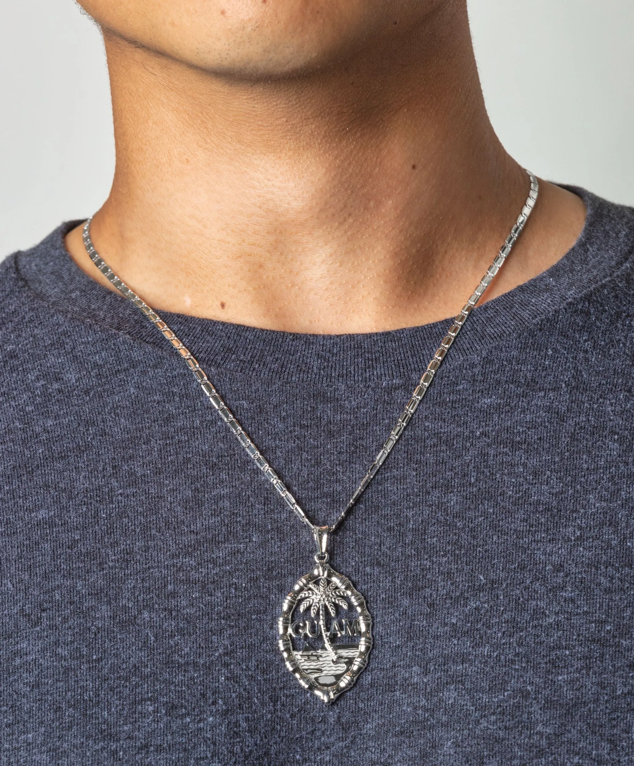 Silver Guam Seal Thick Bamboo Pendant