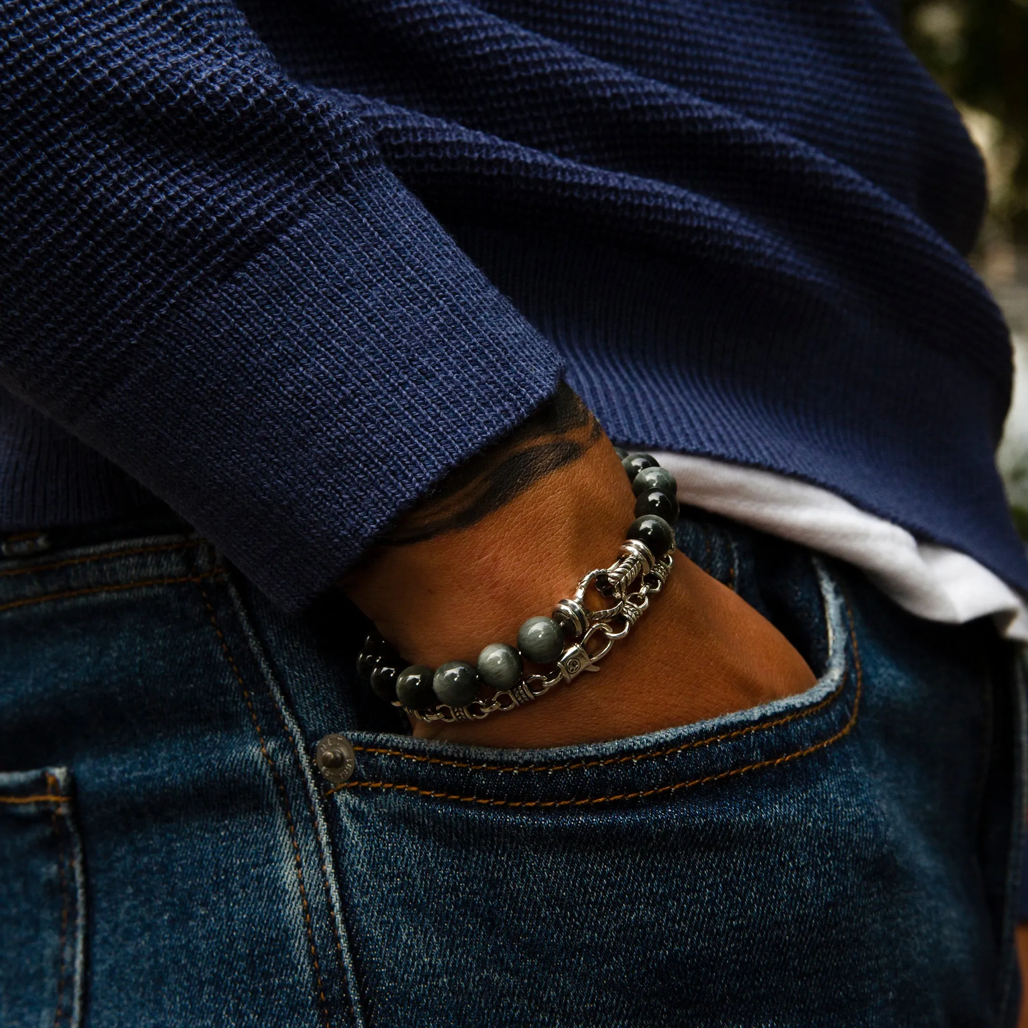 Silver Laurel Cuff Chain Bracelet