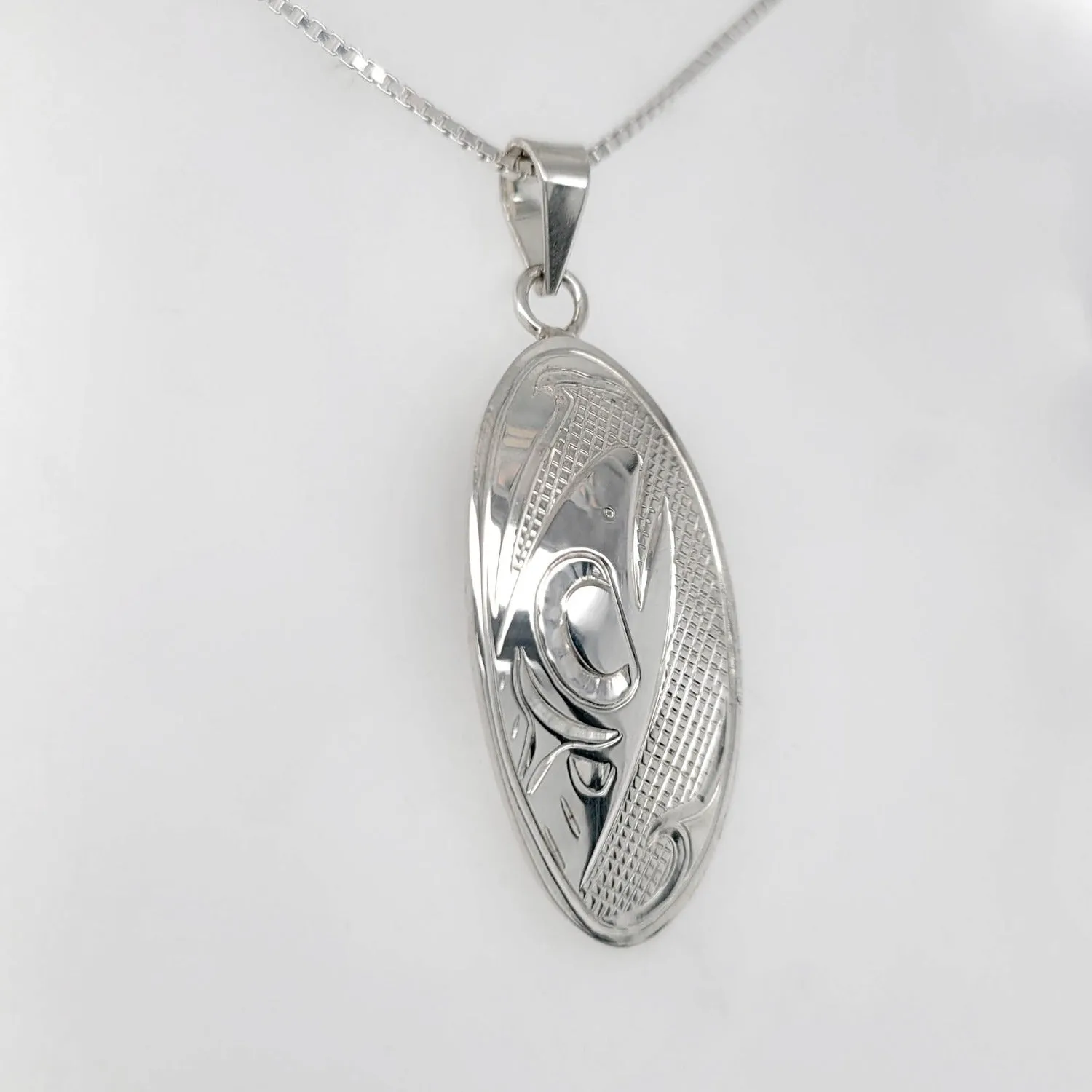 Silver Oval Salmon Spirit Pendant