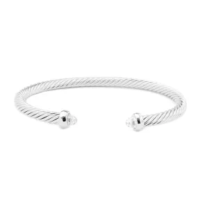 Silver Twisted Cable Cuff Bracelet with Clear Cubic Zirconia