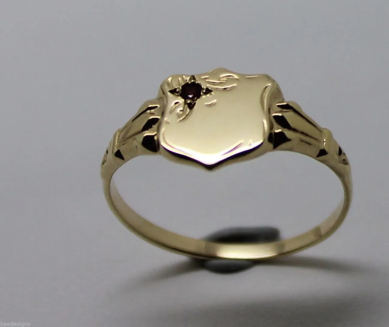 Size L 1/2 Genuine 9ct Small Yellow, Rose or White Gold Childs Ruby Shield Signet Ring