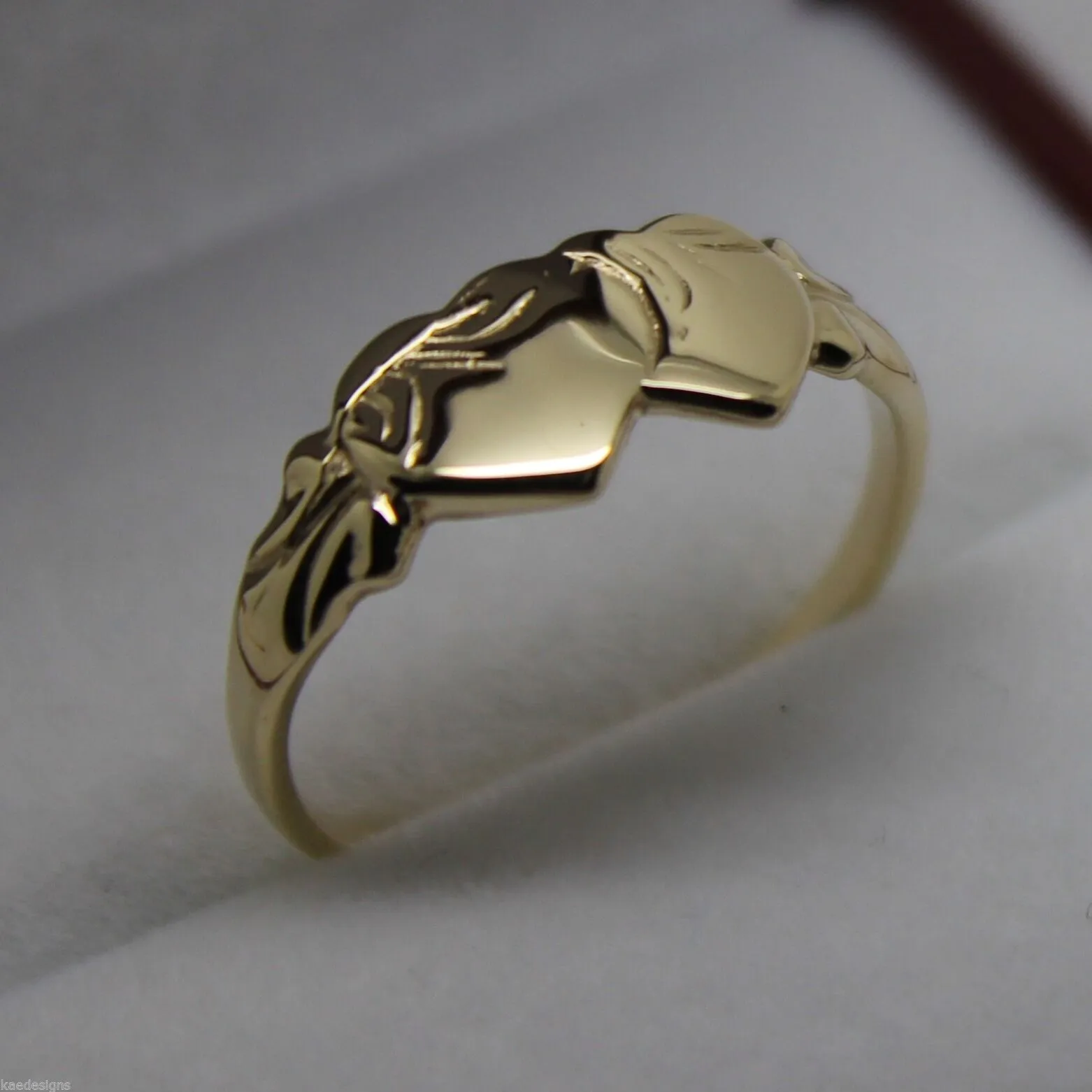 Size Q1/2 Solid 9ct Yellow, Rose or White Gold Double Heart Signet Ring