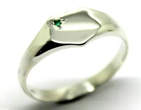 Size R Solid Genuine Large Mens Sterling Silver Shield Green Emerald Signet Ring