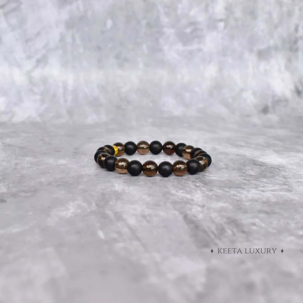 Smoky Shadows Elegance - Smoky Quartz & Black Onyx Bracelet