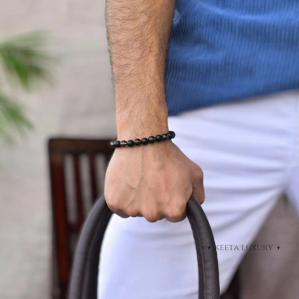 Smoky Shadows Elegance - Smoky Quartz & Black Onyx Bracelet