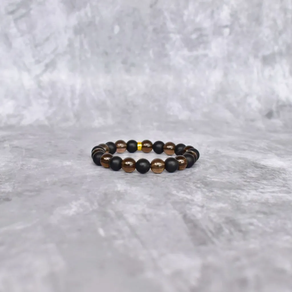 Smoky Shadows Elegance - Smoky Quartz & Black Onyx Bracelet