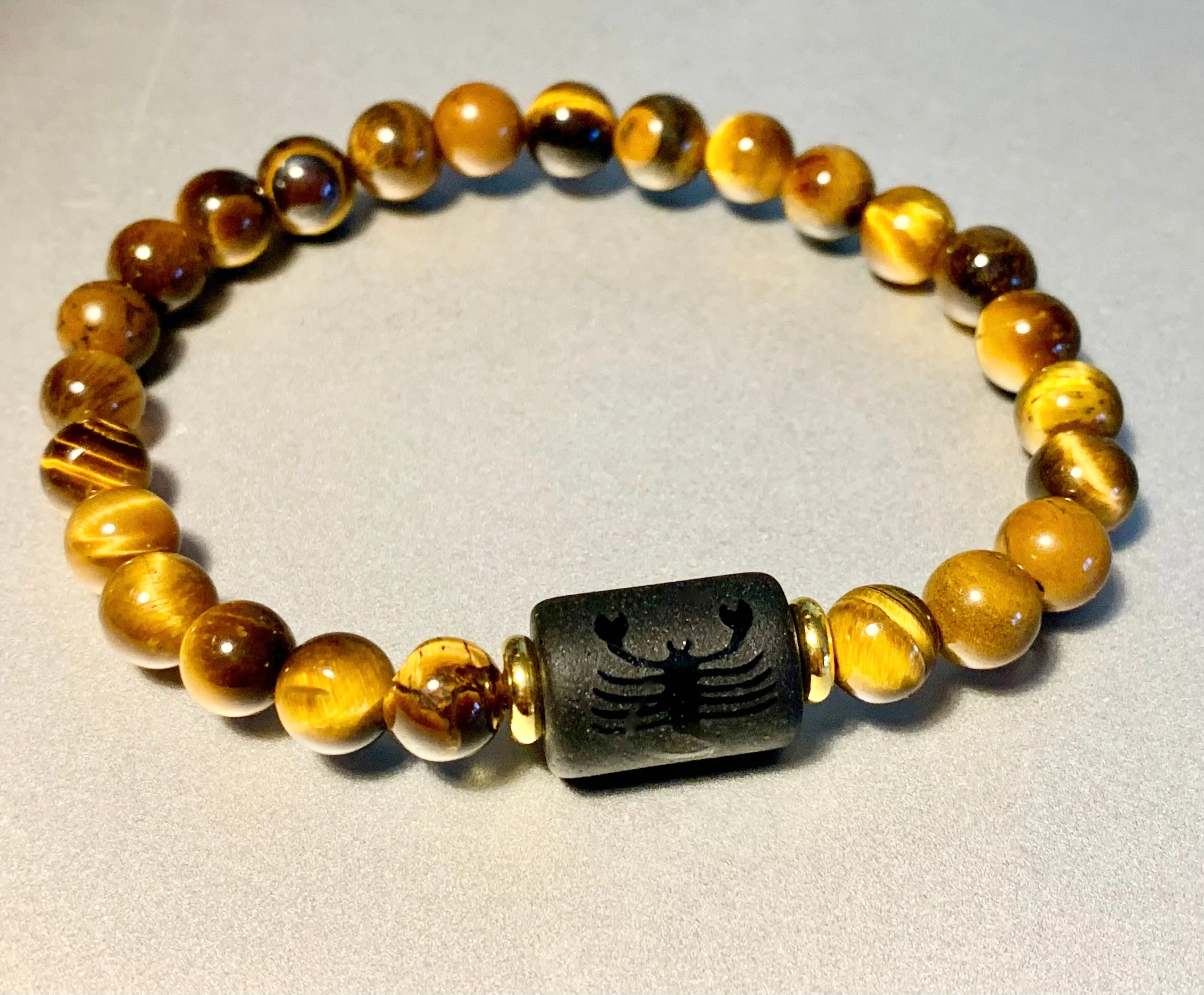 🔴SOLD🔴Scorpio Handmade Tiger's Eye and Black Onyx Zodiac Expandable Bracelet