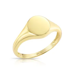 Solid 14k Gold Round Signet Ring, 14k Yellow Gold Stackable Ring, Gift For Her, Large Signet Design Ring