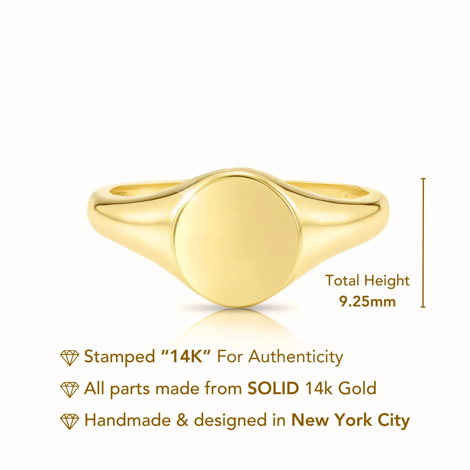 Solid 14k Gold Round Signet Ring, 14k Yellow Gold Stackable Ring, Gift For Her, Large Signet Design Ring