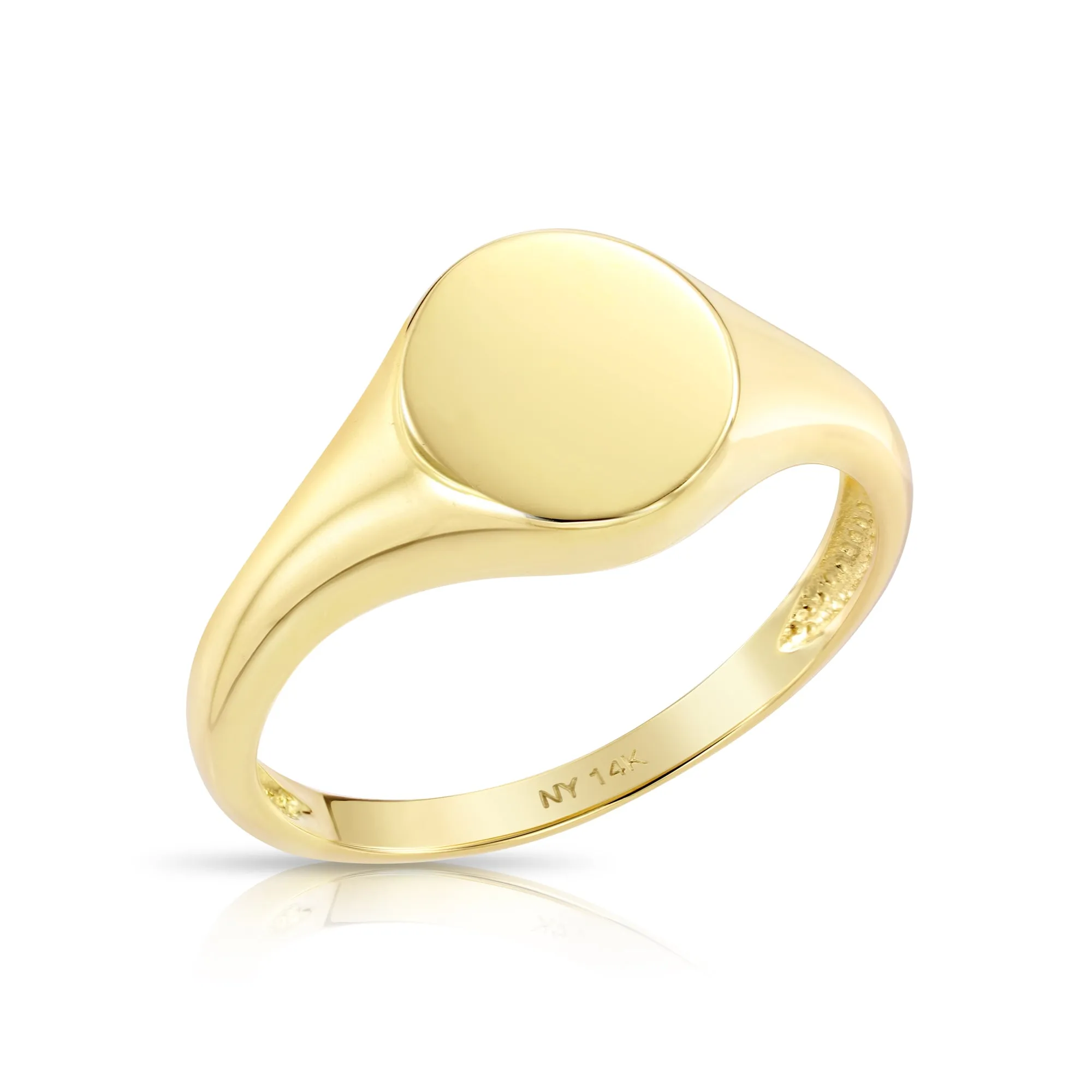 Solid 14k Gold Round Signet Ring, 14k Yellow Gold Stackable Ring, Gift For Her, Large Signet Design Ring