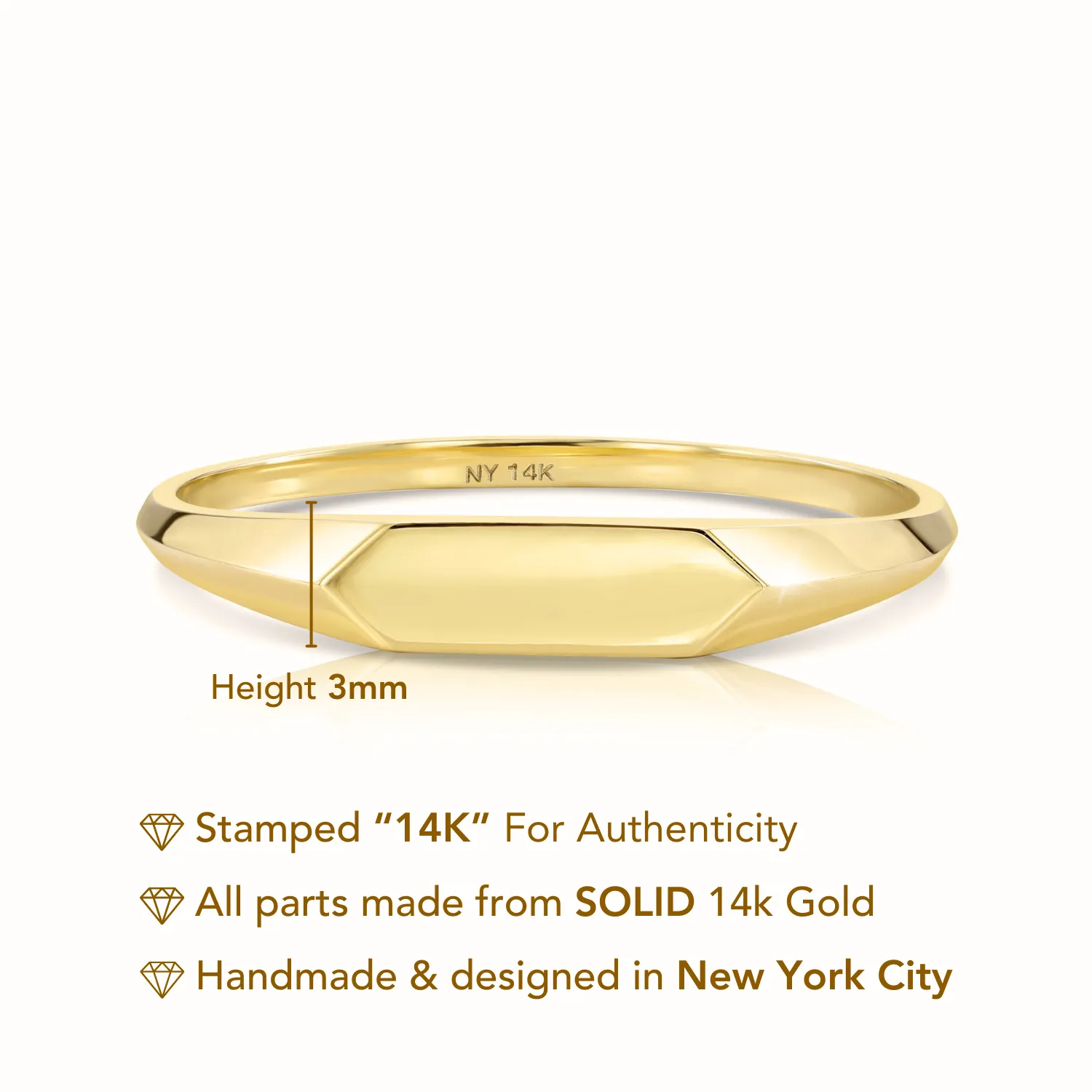 Solid 14k Gold Signet Ring, 14k Yellow Gold Stackable Ring, Dainty Signet Ring Design