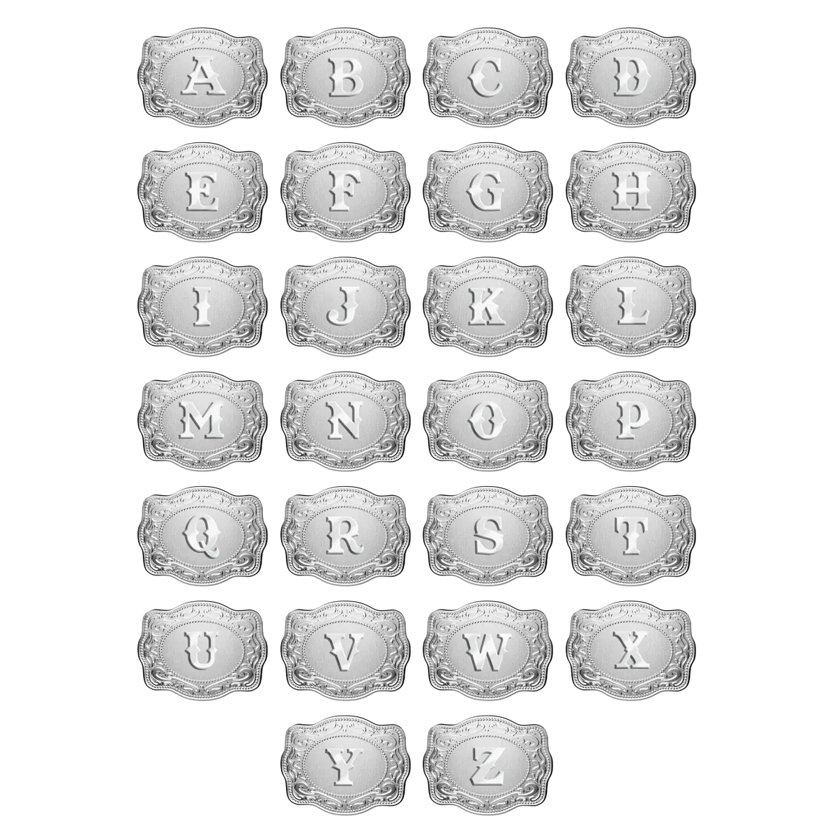 SpurWest Trading Co. Original Embossed Silver Initial Mini Belt Buckle Beaded Chain Necklace