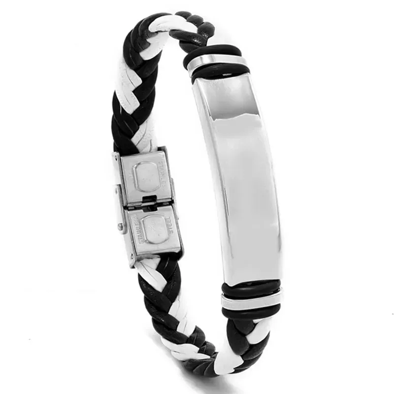 Stainless Steel Bracelet Simple Casual Leather Woven Bracelet Titanium Steel Leather Bracelet Bracelet for Men Stainless Steel
