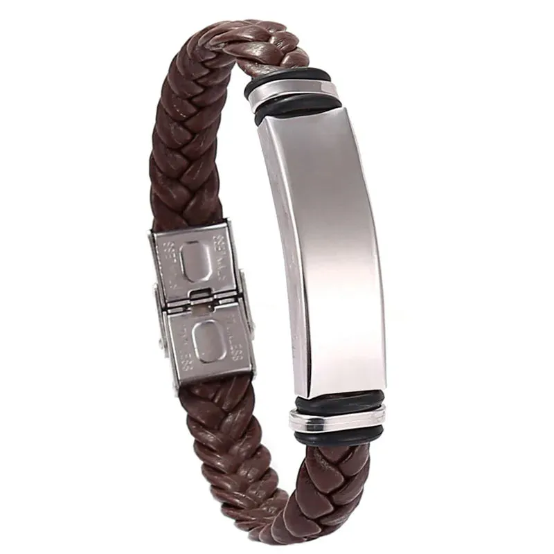 Stainless Steel Bracelet Simple Casual Leather Woven Bracelet Titanium Steel Leather Bracelet Bracelet for Men Stainless Steel