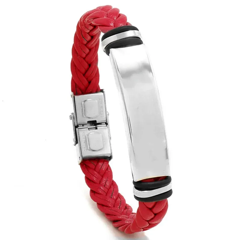 Stainless Steel Bracelet Simple Casual Leather Woven Bracelet Titanium Steel Leather Bracelet Bracelet for Men Stainless Steel
