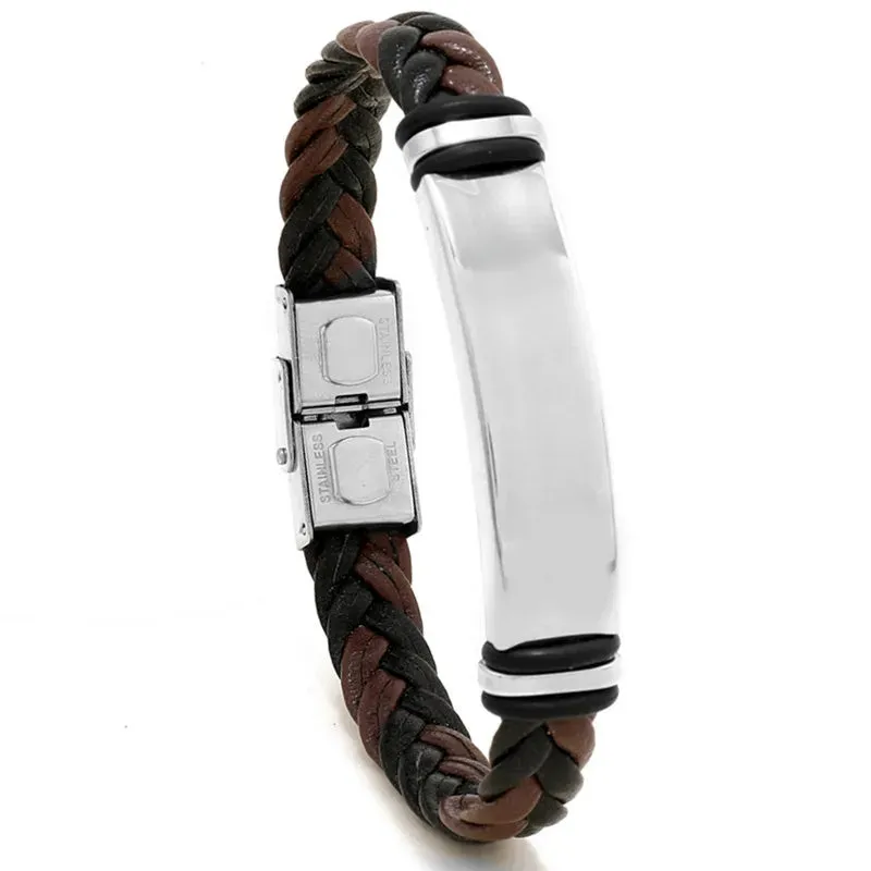 Stainless Steel Bracelet Simple Casual Leather Woven Bracelet Titanium Steel Leather Bracelet Bracelet for Men Stainless Steel