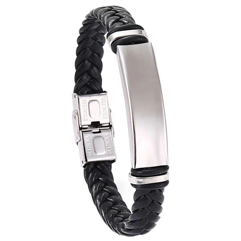 Stainless Steel Bracelet Simple Casual Leather Woven Bracelet Titanium Steel Leather Bracelet Bracelet for Men Stainless Steel
