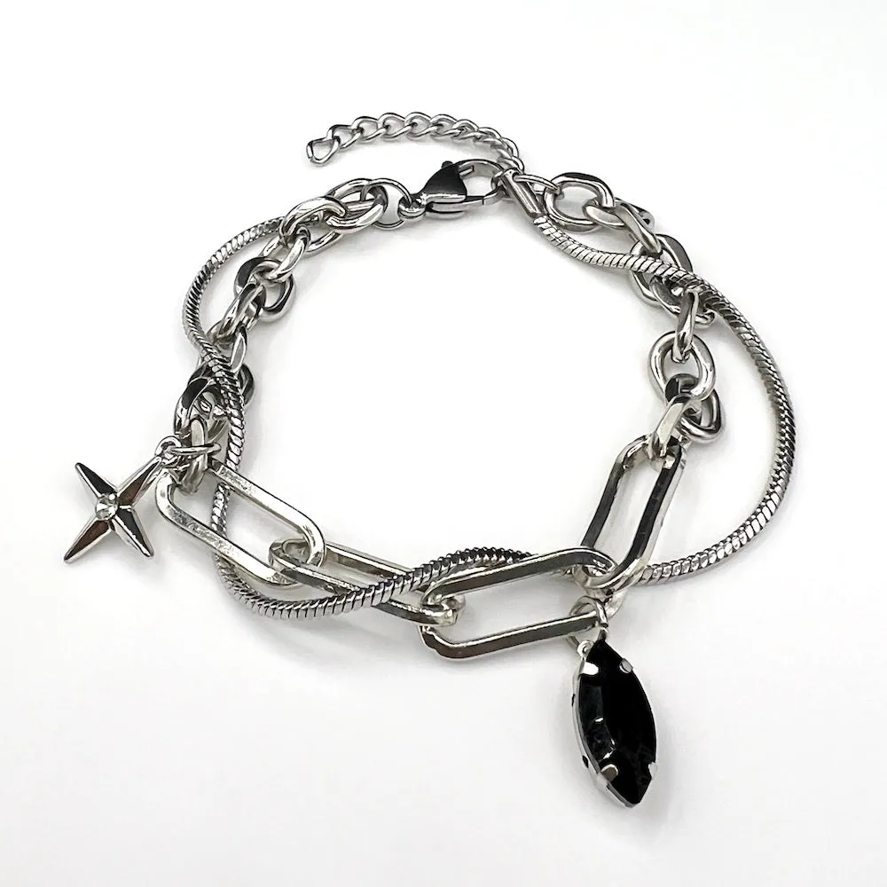 Star & Onyx Chain Bracelet - Silver