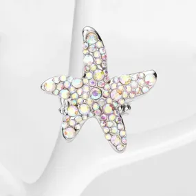Starfish Bubble Abalone Stone Embellished Silver Stretch Ring