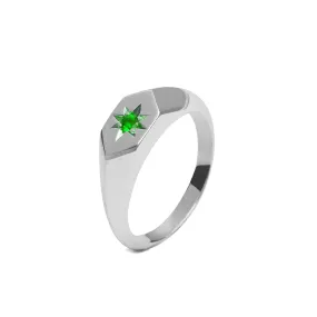 Starlight Emerald Birthstone Signet Ring