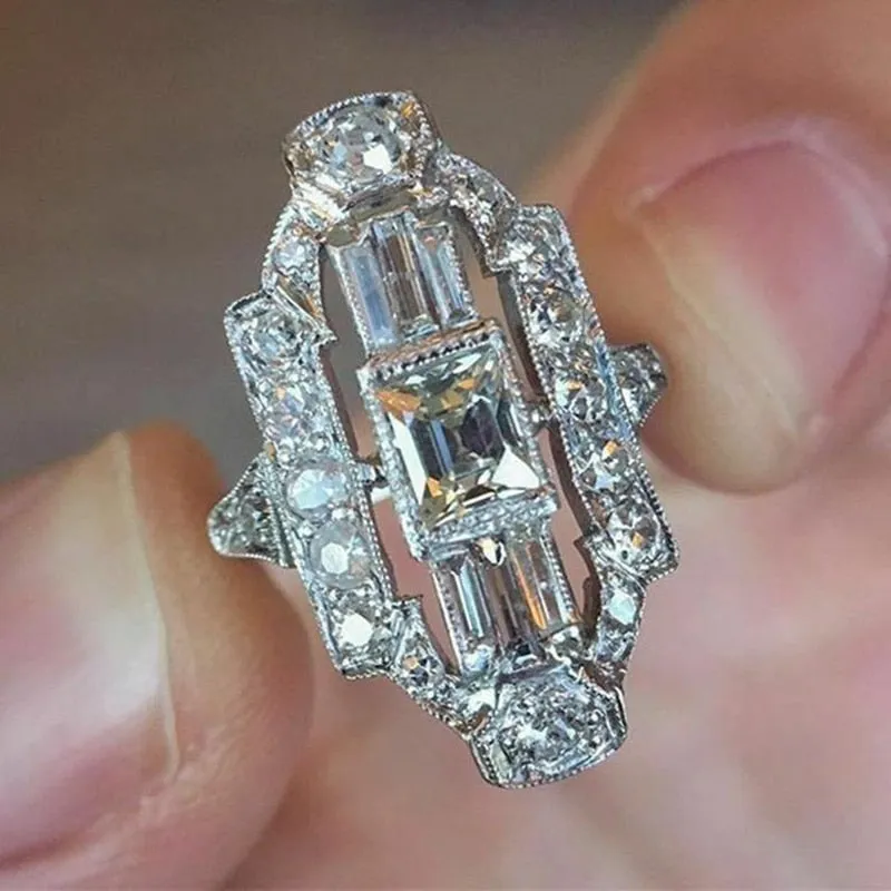 Statement Jewelry Charm Sparkling Art Deco Style Design CZ Cocktail Ring