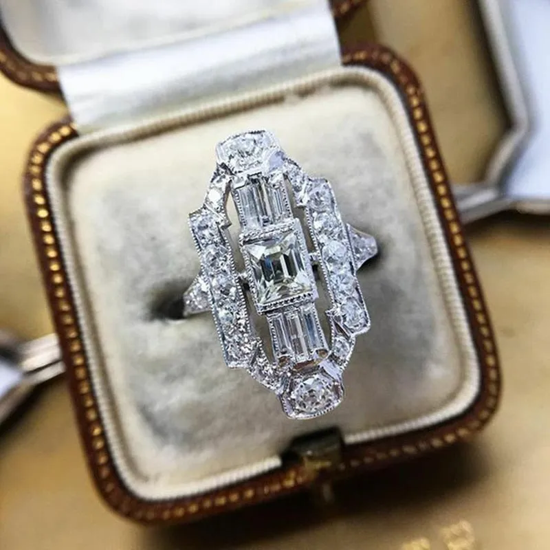 Statement Jewelry Charm Sparkling Art Deco Style Design CZ Cocktail Ring