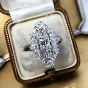 Statement Jewelry Charm Sparkling Art Deco Style Design CZ Cocktail Ring