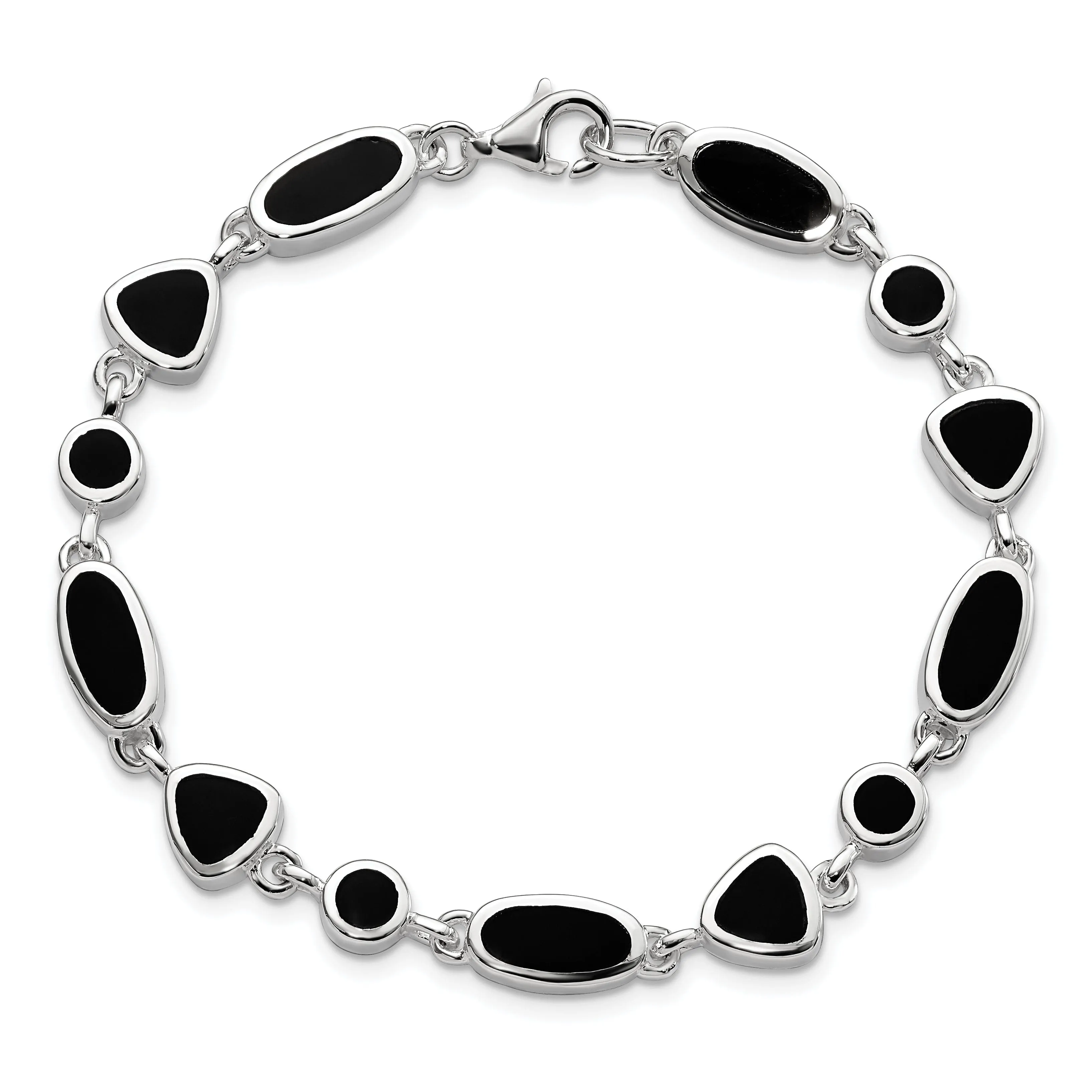 Sterling Silver Flat Open Back Onyx Bracelet
