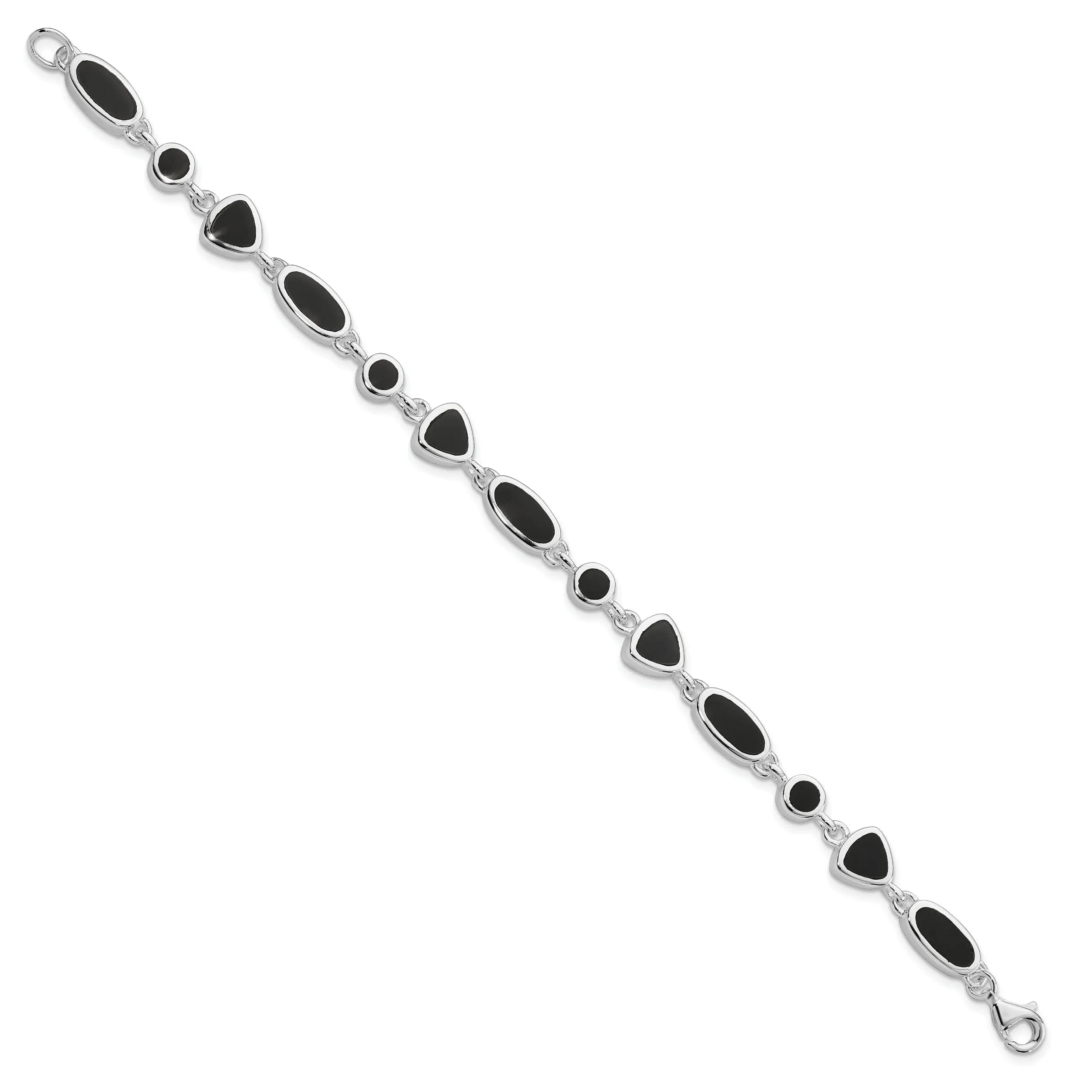 Sterling Silver Flat Open Back Onyx Bracelet
