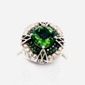 Sterling Silver Green Rose Cut Cocktail Ring