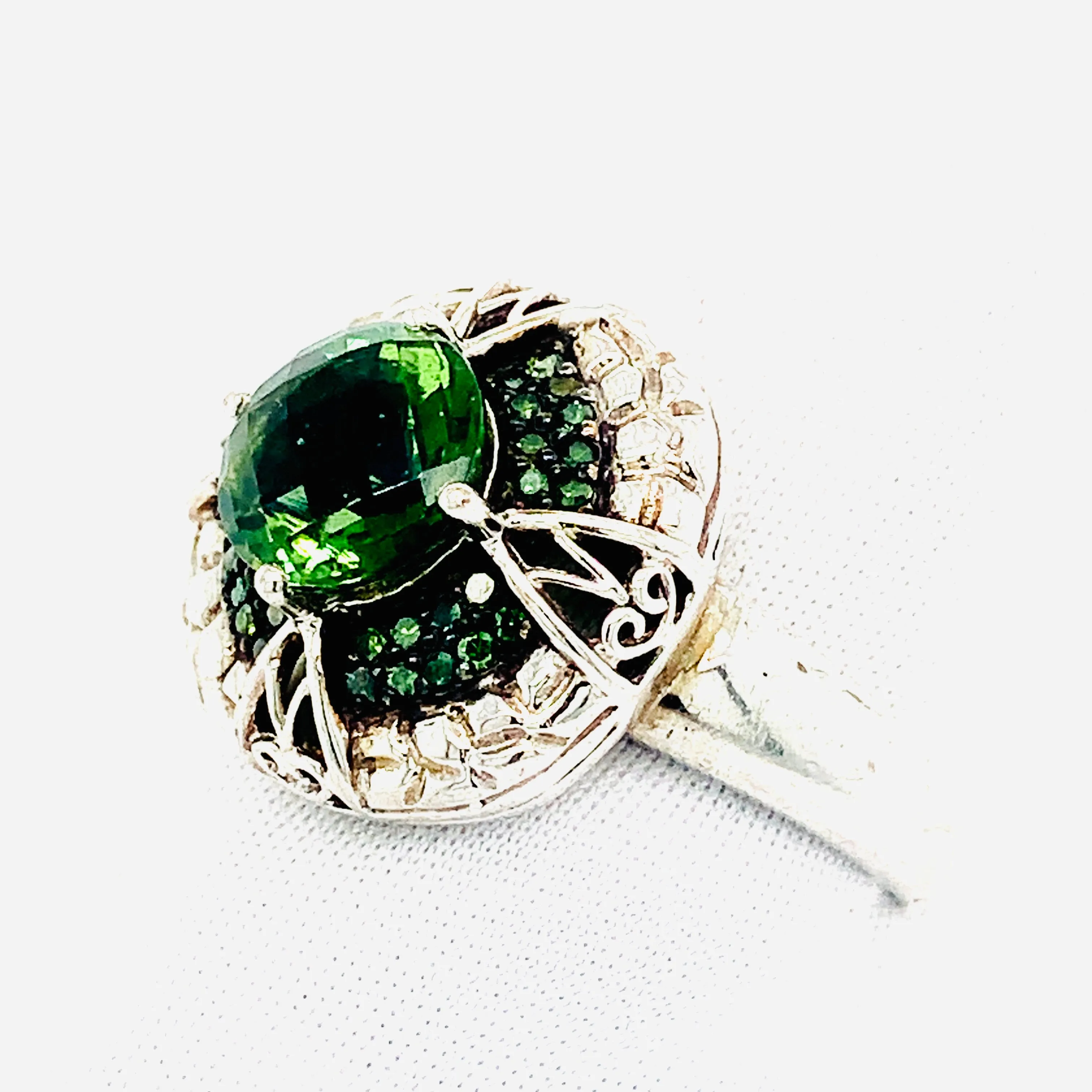 Sterling Silver Green Rose Cut Cocktail Ring