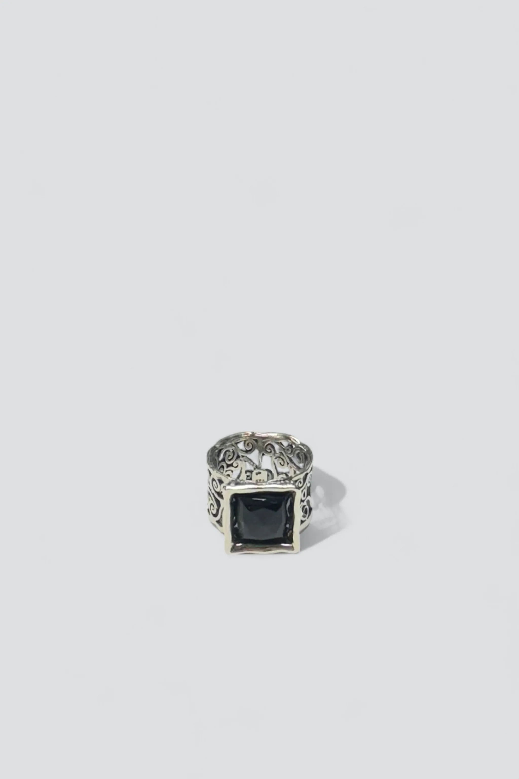 Sterling Silver Onyx Deco Square Signet Ring