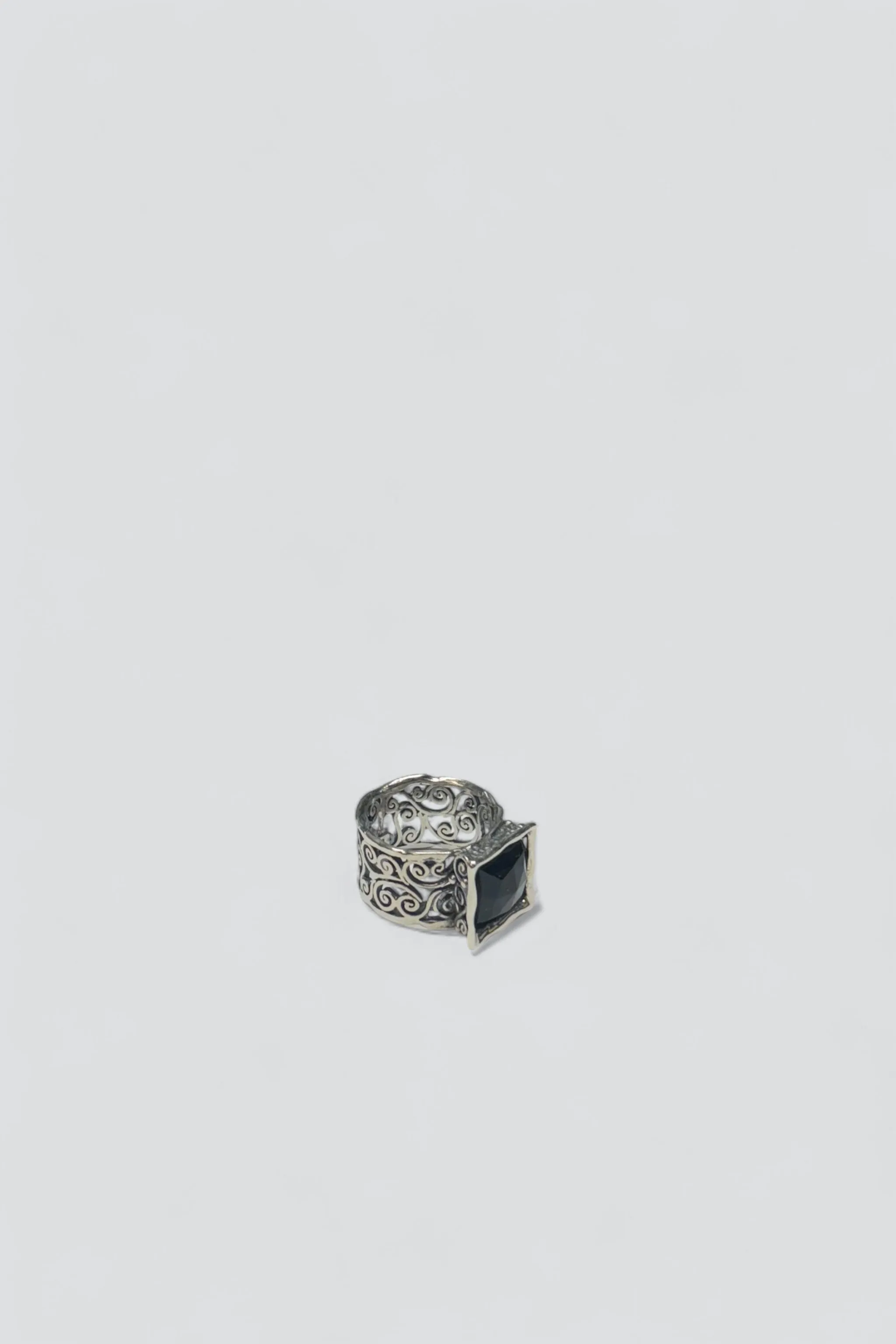 Sterling Silver Onyx Deco Square Signet Ring