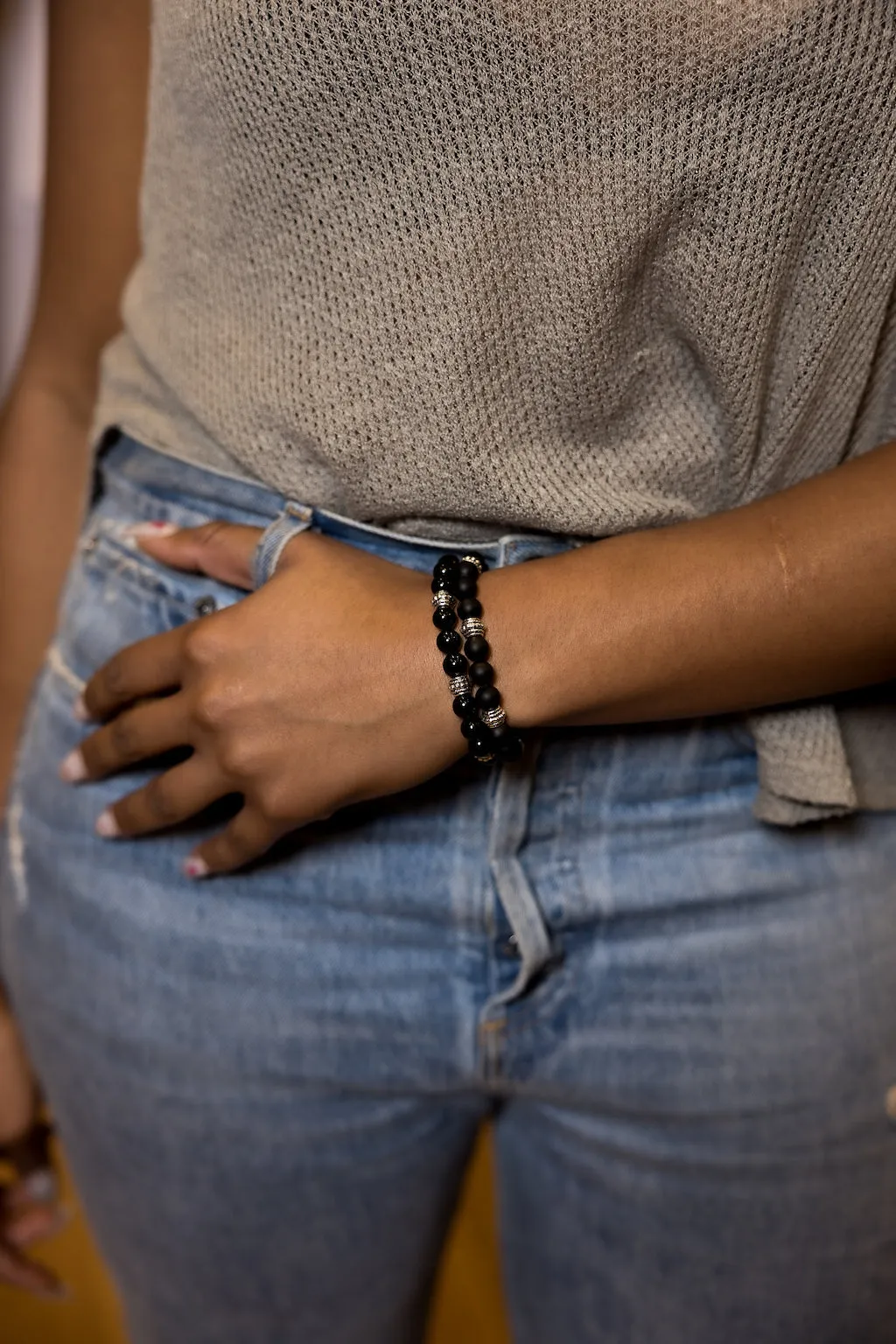 Sterling Silver Onyx Matte Balinese Natural Gemstone Bracelet