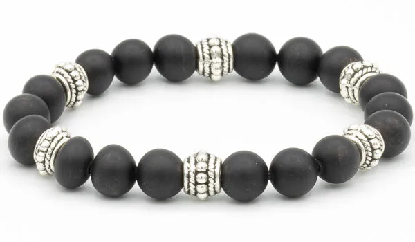 Sterling Silver Onyx Matte Balinese Natural Gemstone Bracelet