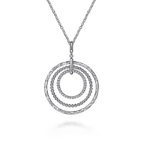 Sterling Silver Triple Row Circle Pendant Necklace with White Sapphire