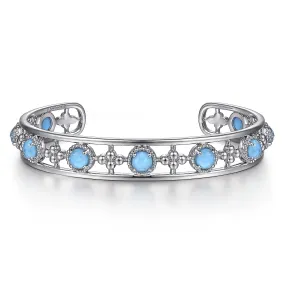 Sterling Silver Twisted Rock Crystal and Turquoise "Bujukan" Station Bangle