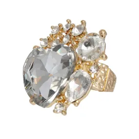 Stunning Cocktail Ring Acrylic Crystal Heart Gold Plated