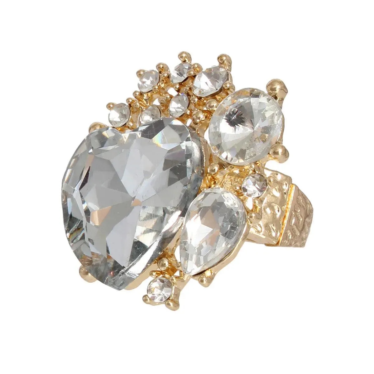 Stunning Cocktail Ring Acrylic Crystal Heart Gold Plated